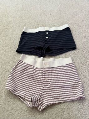 Brandy Melville Black & Burgundy-Striped Ribbed Lounge Shorts Duo